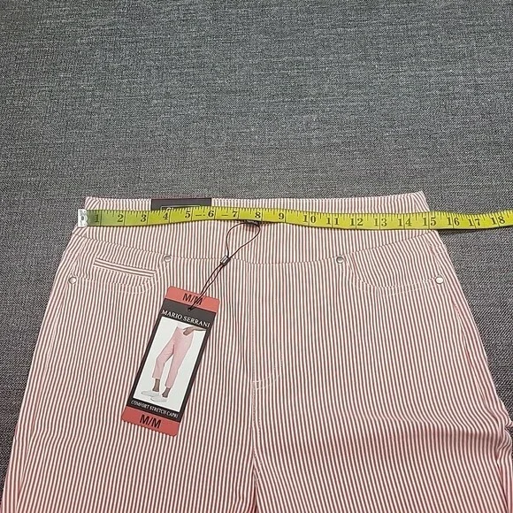 Womens Capri Pull On Striped Pants with Pockets Medium Size Tomato Red/Ivory - Picture 2 of 11